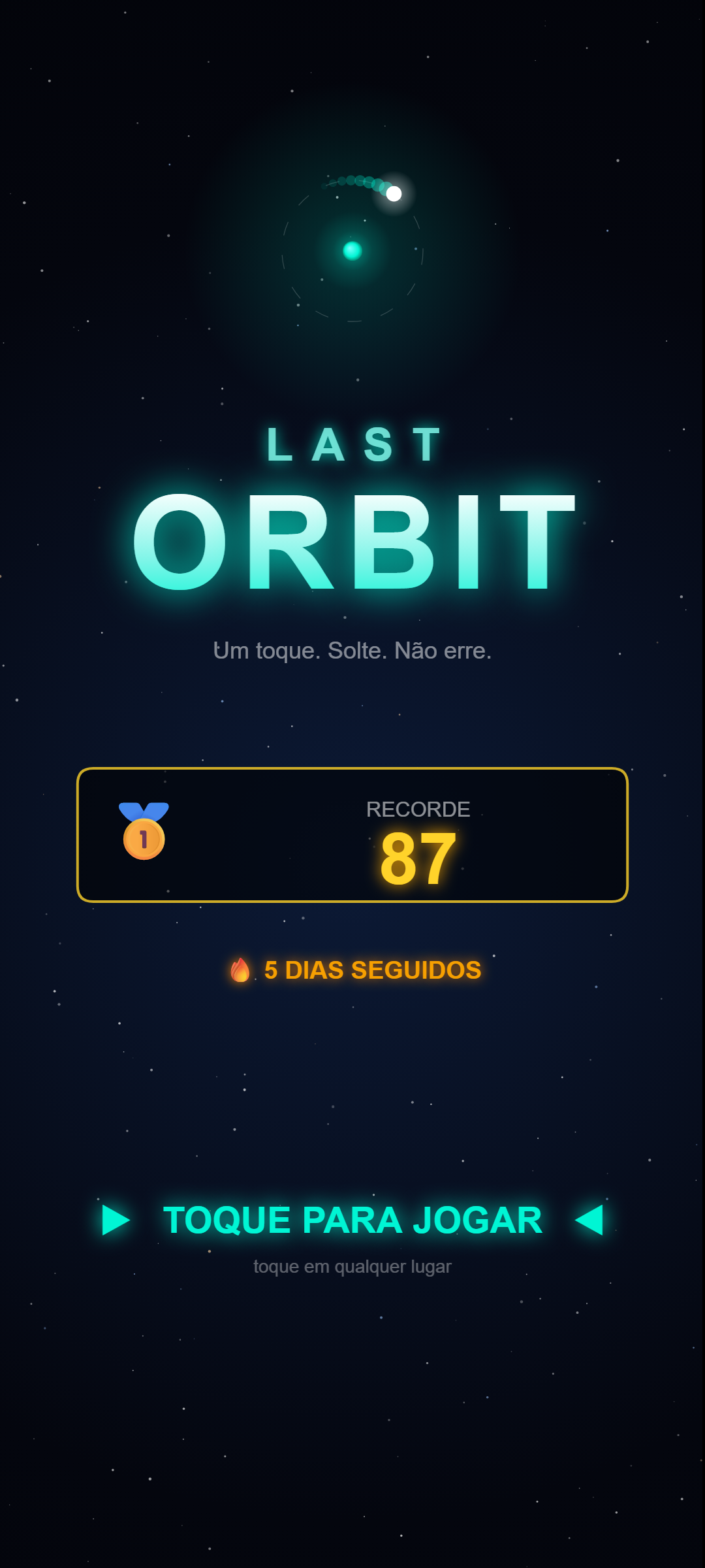 Menu do Last Orbit mostrando recorde e botão para jogar
